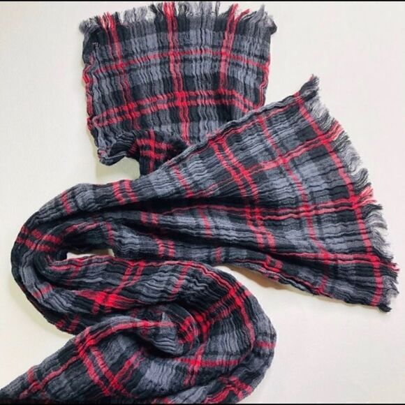 Infinity Jersey Scarf, Plaid Scarf Burlesque Red Grey, Set of (2) - Picture 2 of 8